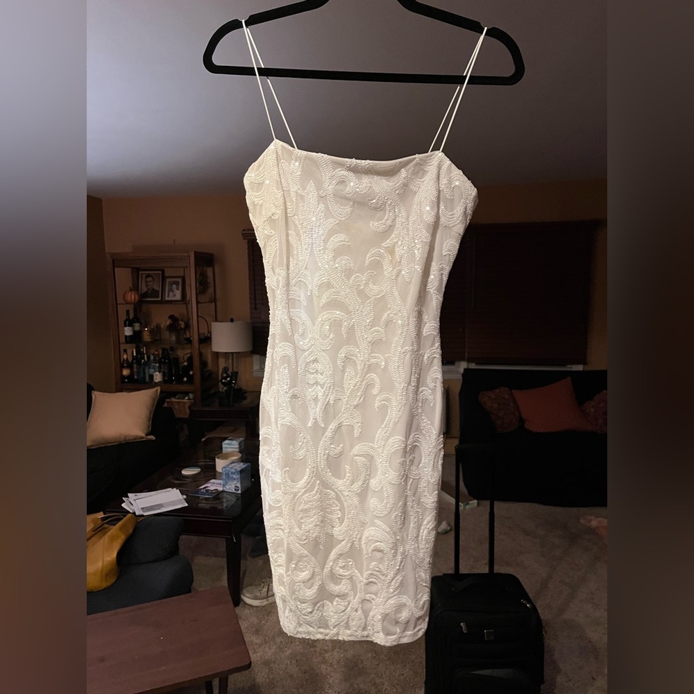 white sequin strappy dress